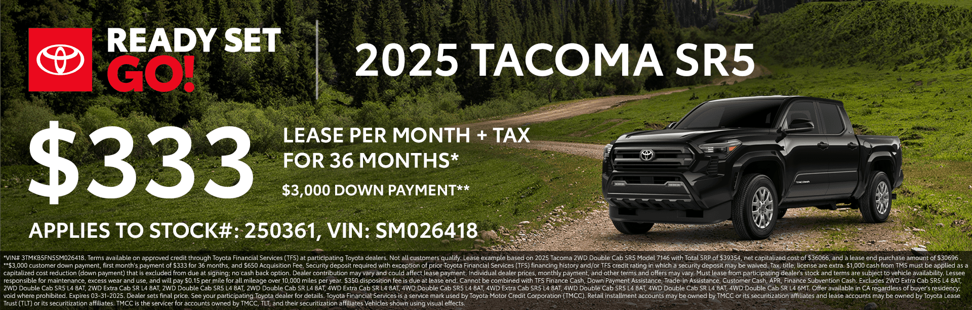 2025 Tacoma SR5 Lease Offer/Incentive