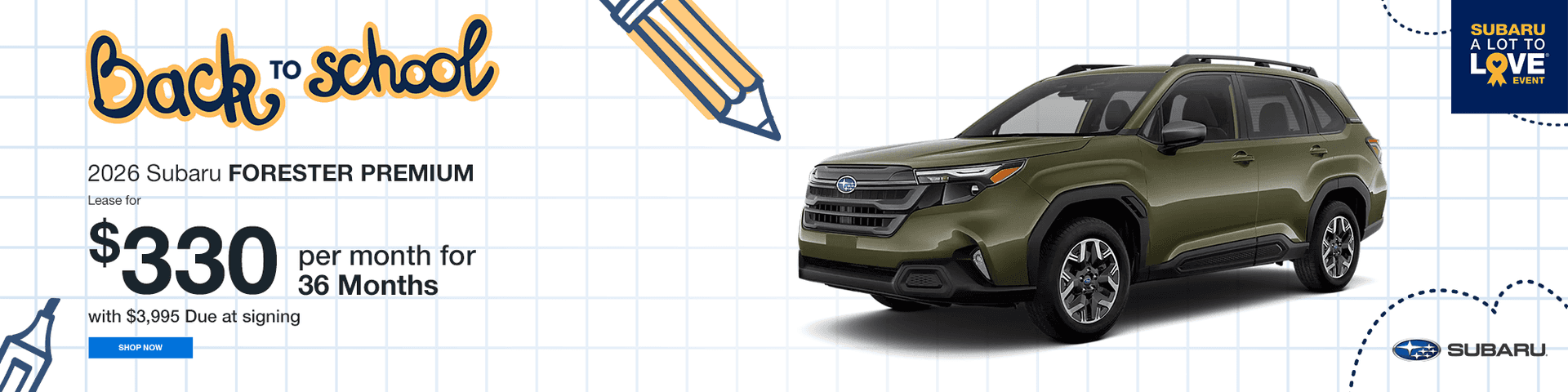 2026 Subaru FORESTER Premium Subtext: Lease for $330 per month for 36 months with $3,995 Due at signing