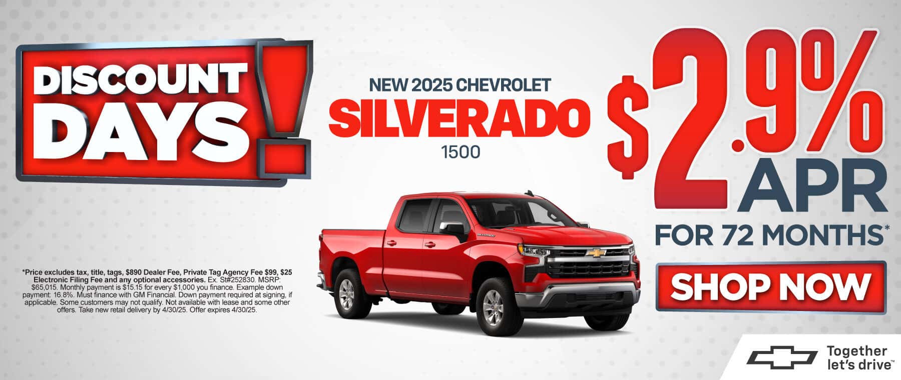 "New 2025 Chevrolet Silverado 1500 " "2.9% APR for 72 Months* "