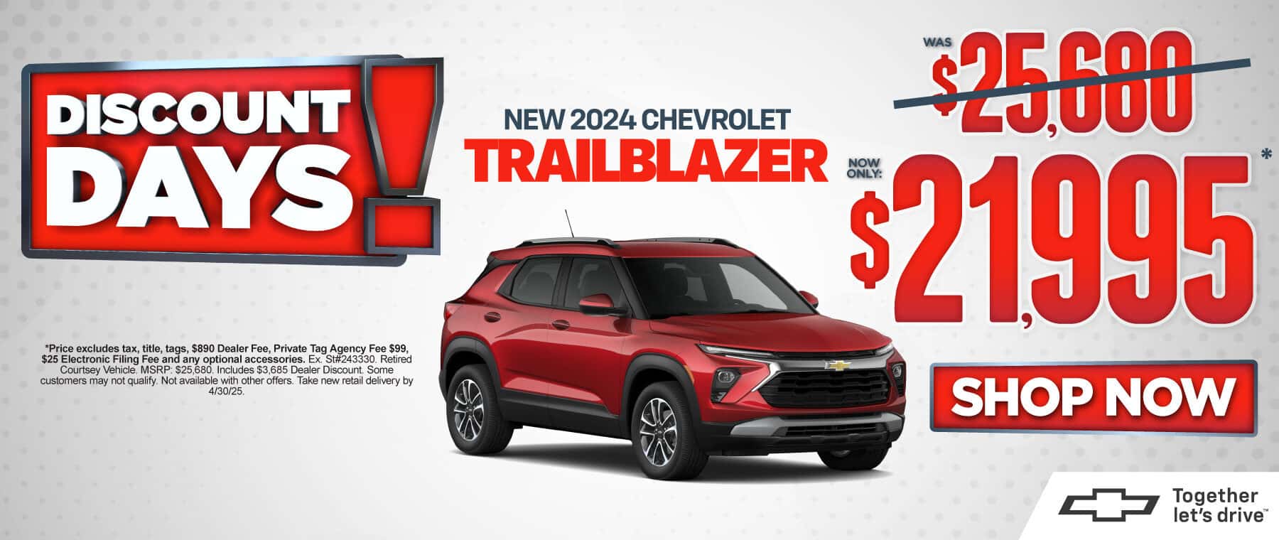 "New 2024 Chevrolet Trailblazer " Was $25,680 Now $21,995*