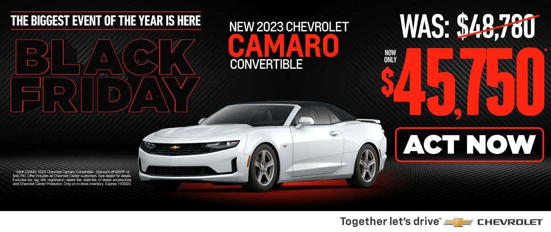 New 2023 Chevy Camaro Convertible Now Only: $45,750