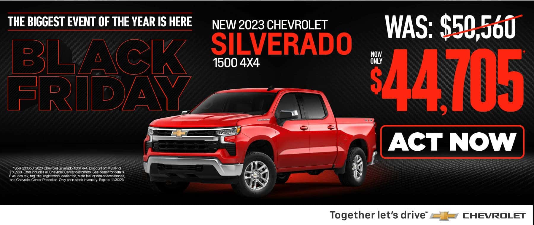 New 2023 Chevy Silverado 1500 4x4 Now Only: $44,705