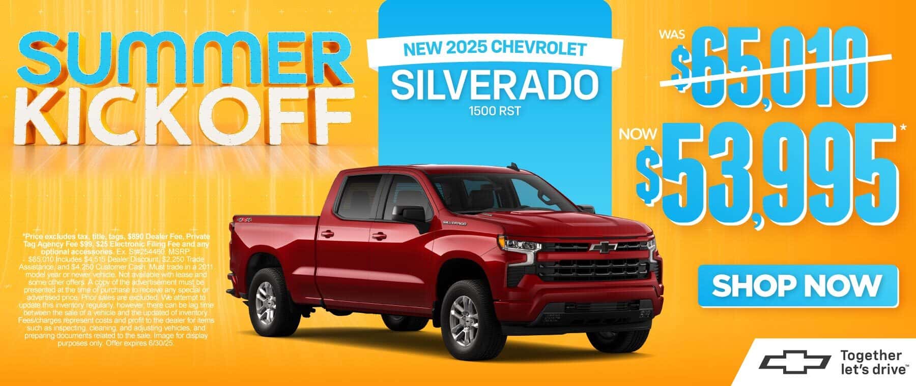 "New 2025 Chevrolet Silverado 1500 RST " "Was $65,010 Now $53,995* "