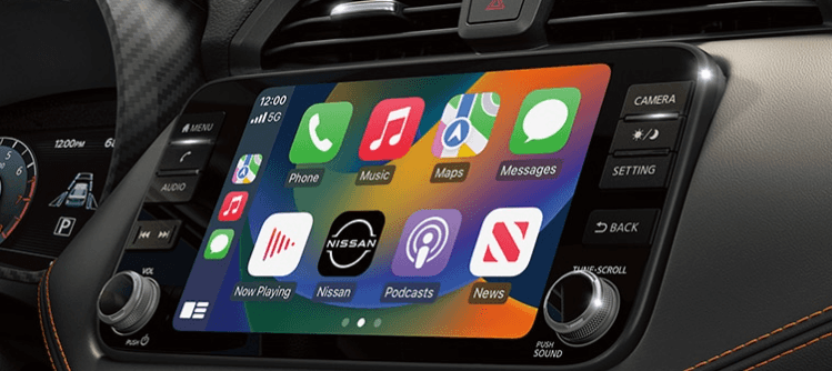 Picture of Nissan infotainment center with Apple CarPlay
