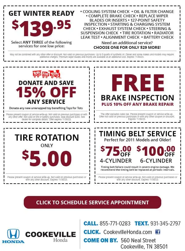 Auto Service Specials | Cookeville Honda near Nashville