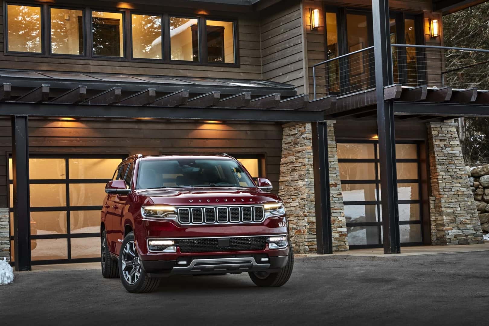 2022 Jeep Wagoneer parked in driveway of winter home