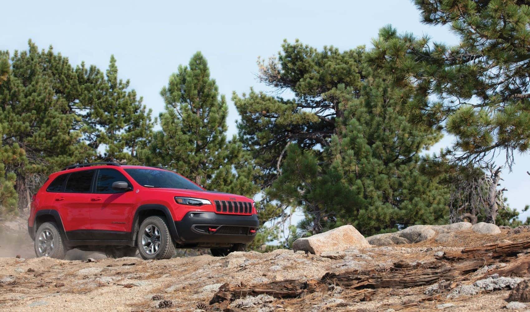 2021 Jeep Cherokee Trailhawk red on mountaintop