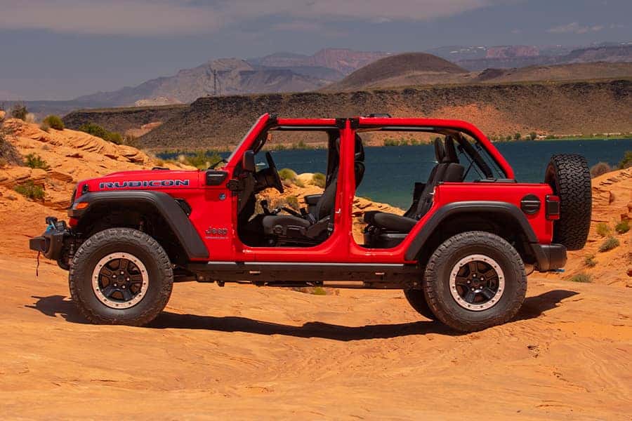 Lifted Jeep Wrangler on an off-road trail
