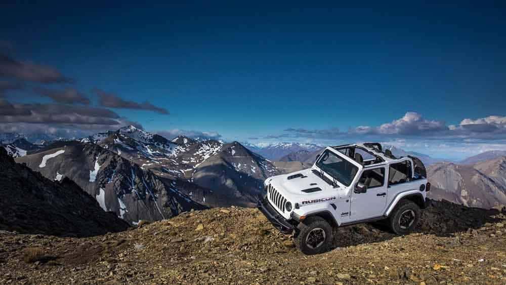 2018 Jeep Wrangler 2-Door parked on the edge of the mountain
