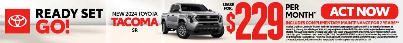 2024 Toyota Tacoma SR Lease for $229 per month* Includes Complimentary Maintenance for 2 years**