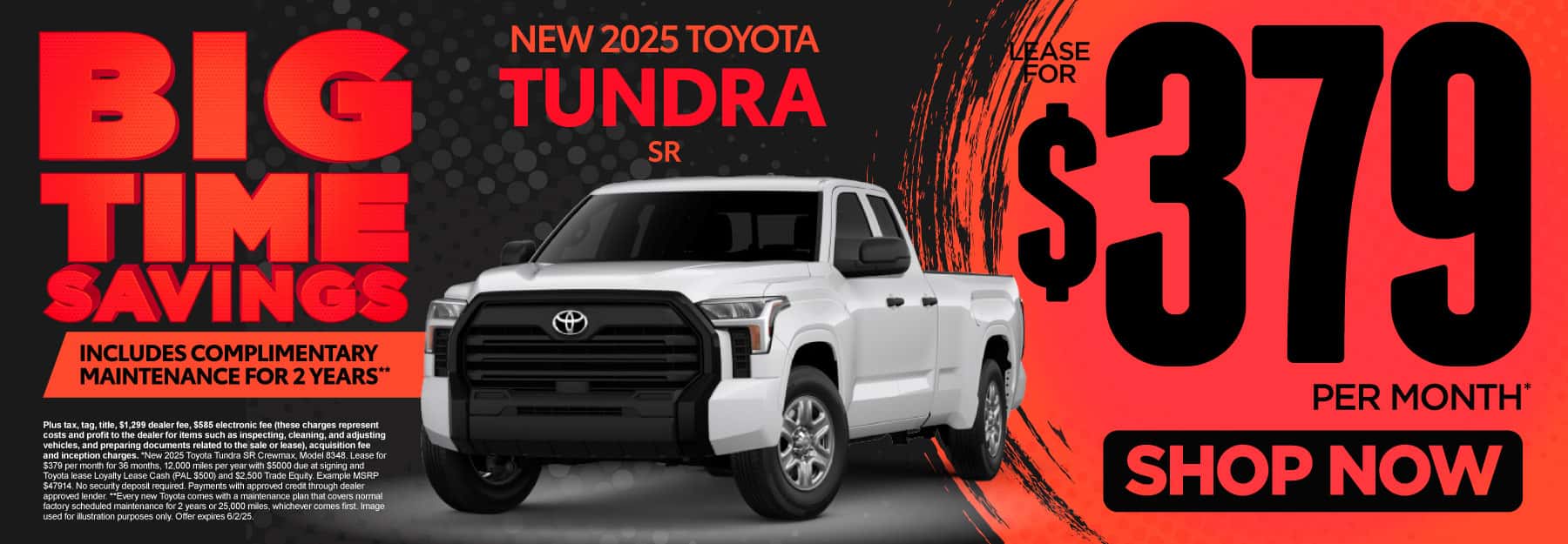 New 2025 Toyota Tundra SR "Lease for $379 per month* Includes complimentary maintenance for 2 years**"