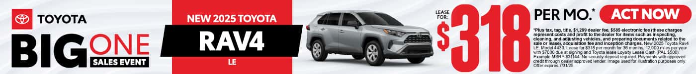 New 2025 Toyota Rav4 LE Lease for $318 Per Month*