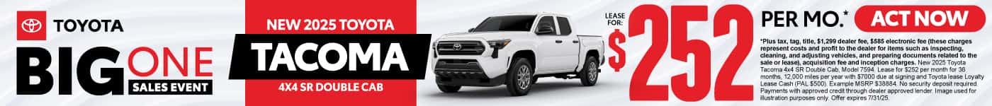 New 2025 Toyota Tacoma 4x4 SR Double Cab Lease for $252 Per Month*