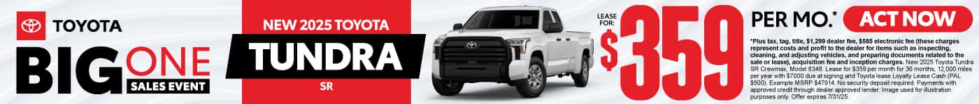 New 2025 Toyota Tundra SR Lease for $359 Per Month*