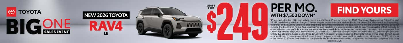 2026 Toyota Rav4 LE Lease for $249 Per month with $7,500 down*