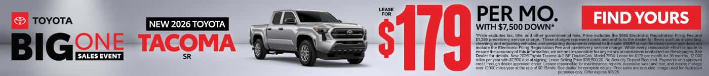 2026 Toyota Tacoma SR Lease for $179 Per month with $7,500 down*