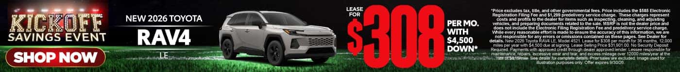 2026 Toyota Rav4 LE Lease for $308 Per month with $4,500 down*
