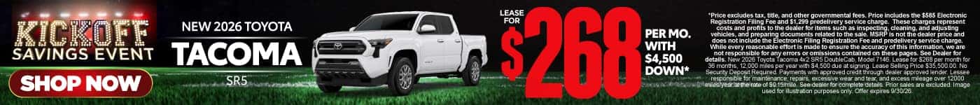 2026 Toyota Tacoma SR5 Lease for $268 Per month with $4,500 down*