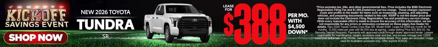 2026 Toyota Tundra SR Lease for $388 Per month with $4,500 down*