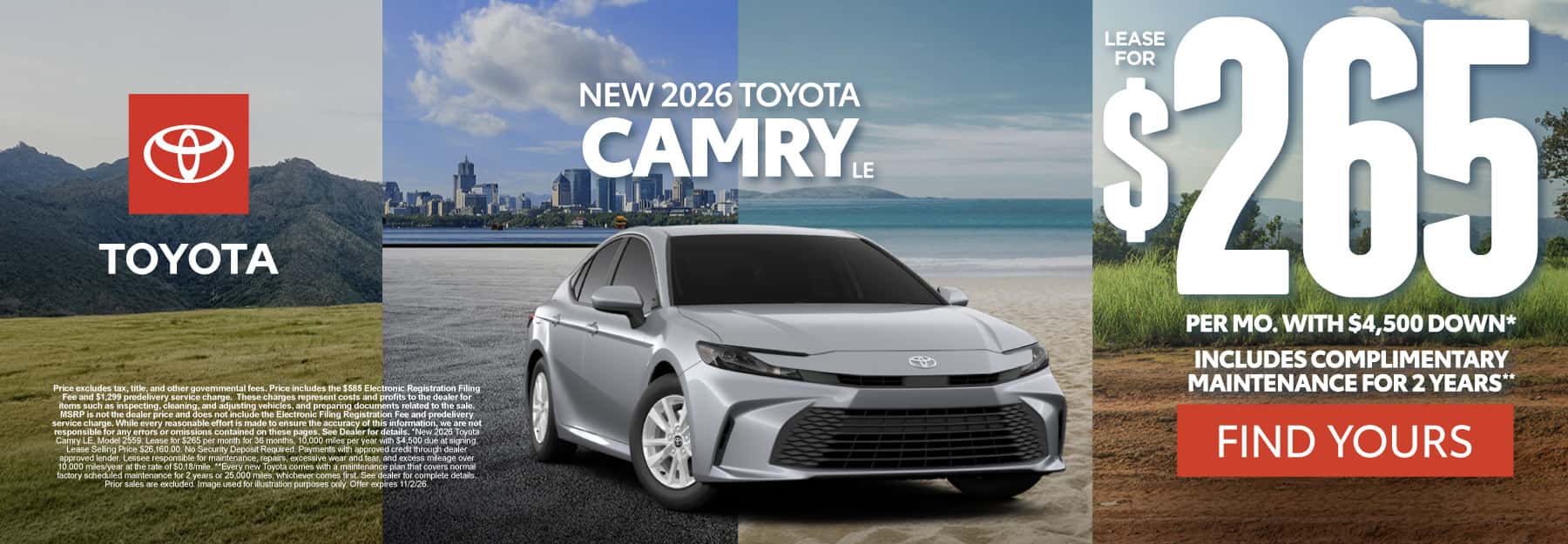 2026 Toyota Camry LE Lease for $265 Per month*