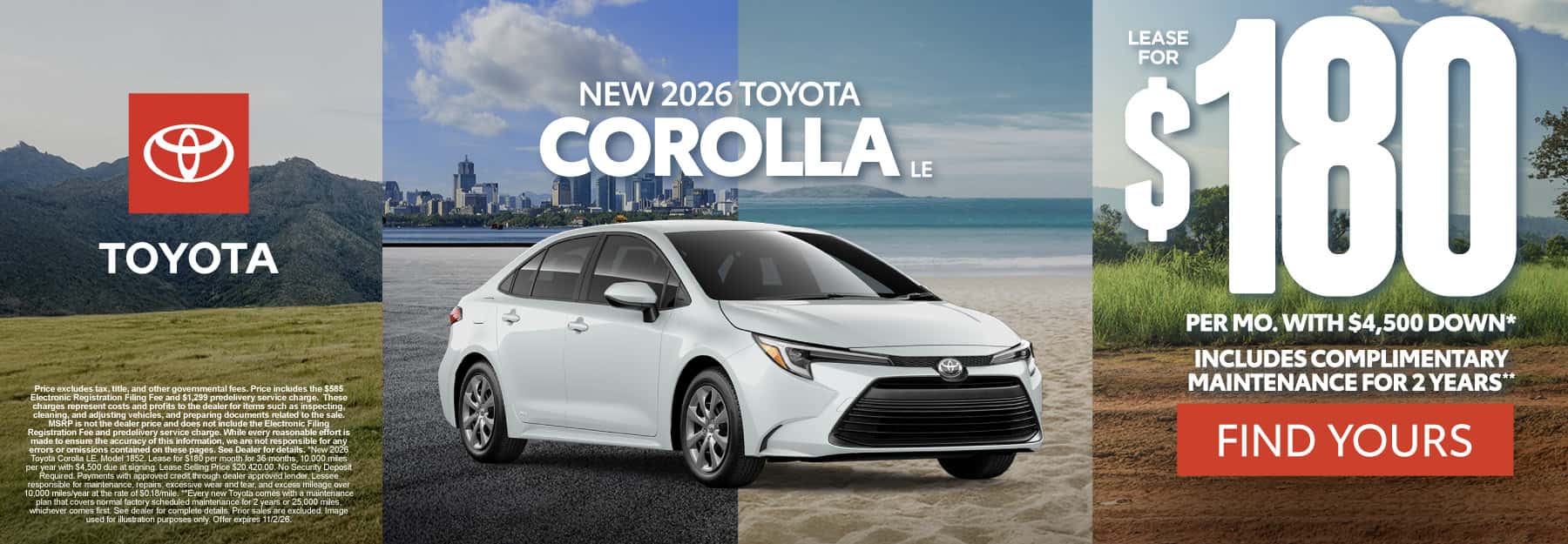 2026 Toyota Corolla LE Lease for $180 Per month*