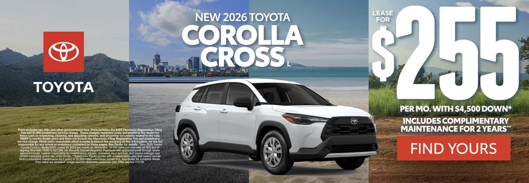 2026 Toyota Corolla Cross L Lease for $255 Per month*