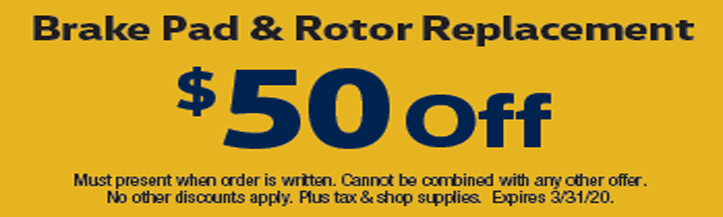 Brake Pad & Rotor Replacement $50 Off