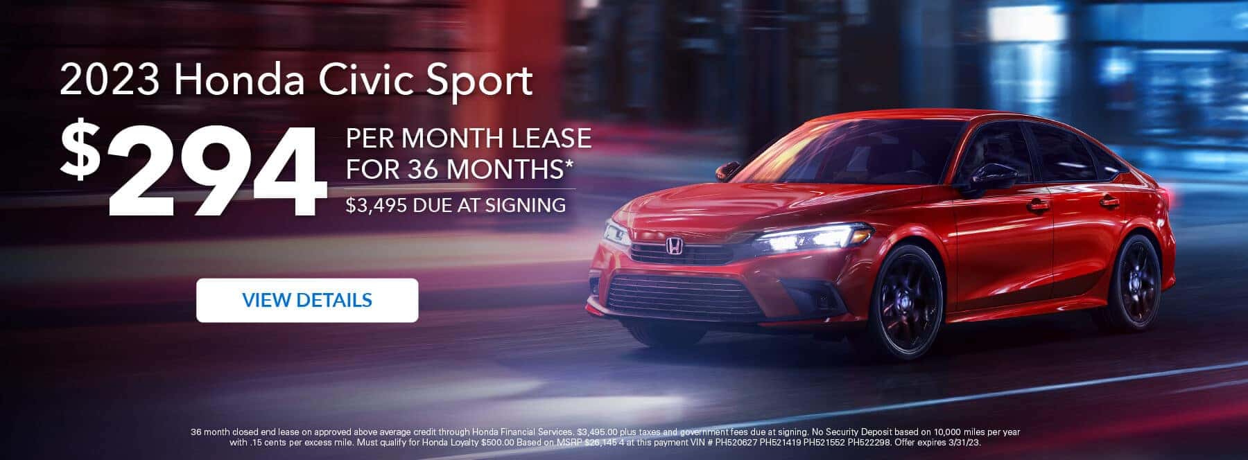 2023 Civic Sport Lease Web Banner