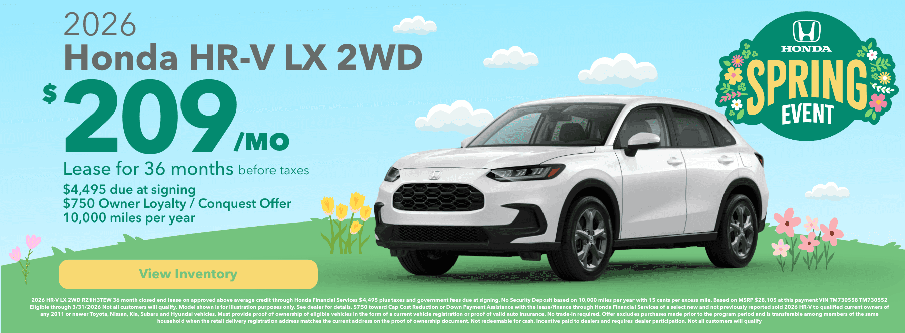 HR-V LEASE OFFER MARCH $209 PER MONTH