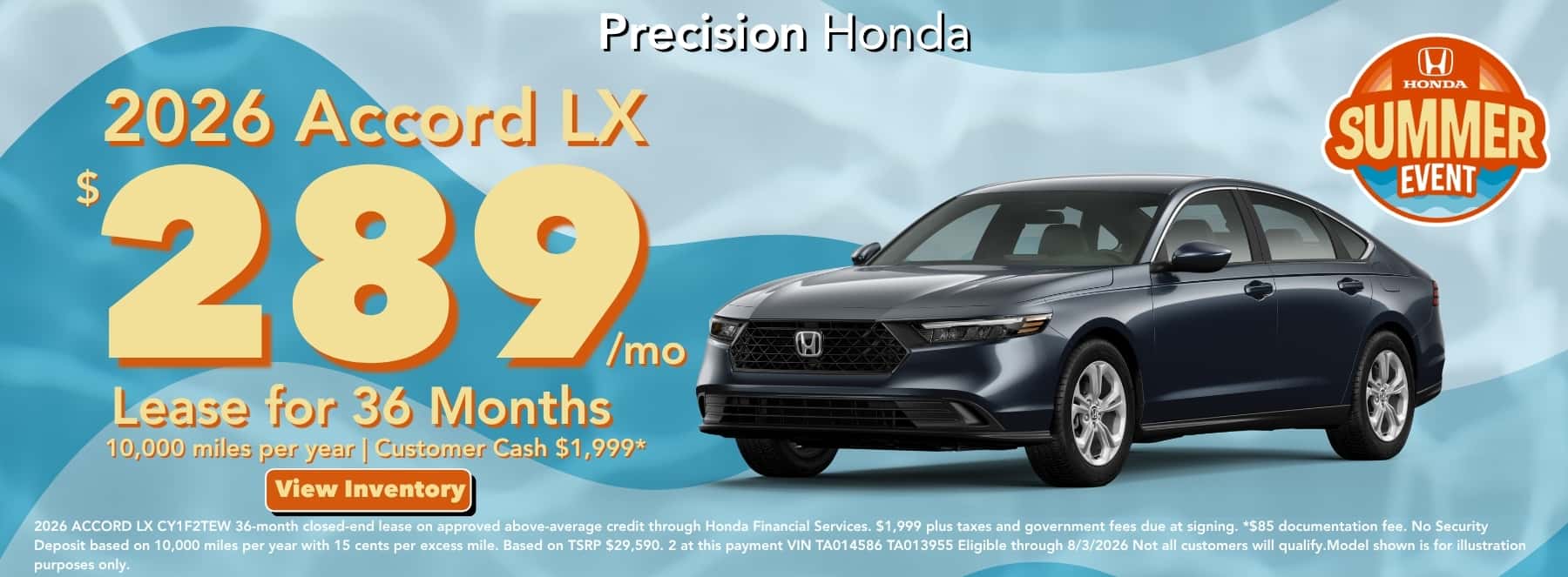 Best Honda Accord lease $289