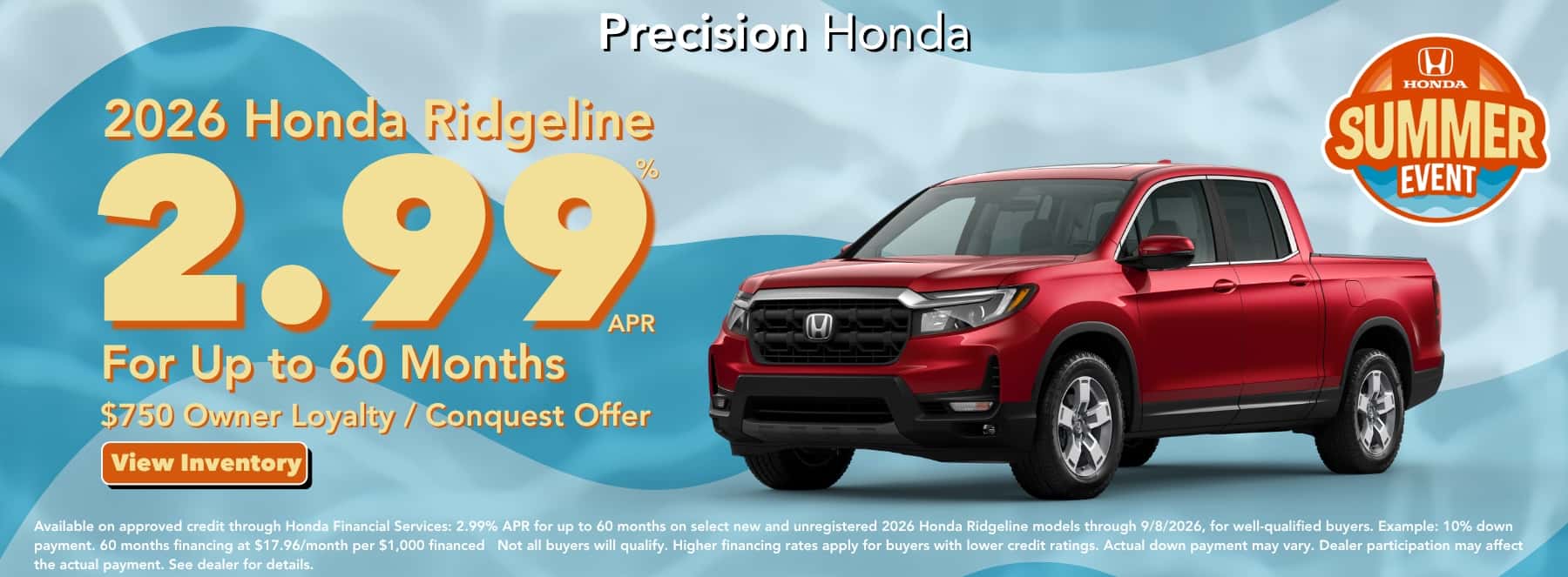 2026 Ridgeline purchase offer 2.99% APR