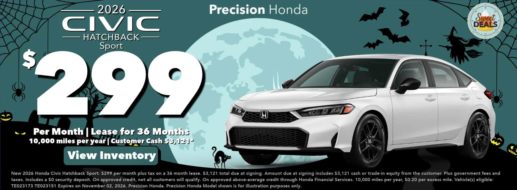 2026 Civic Hatchback lease offer October $299 per month