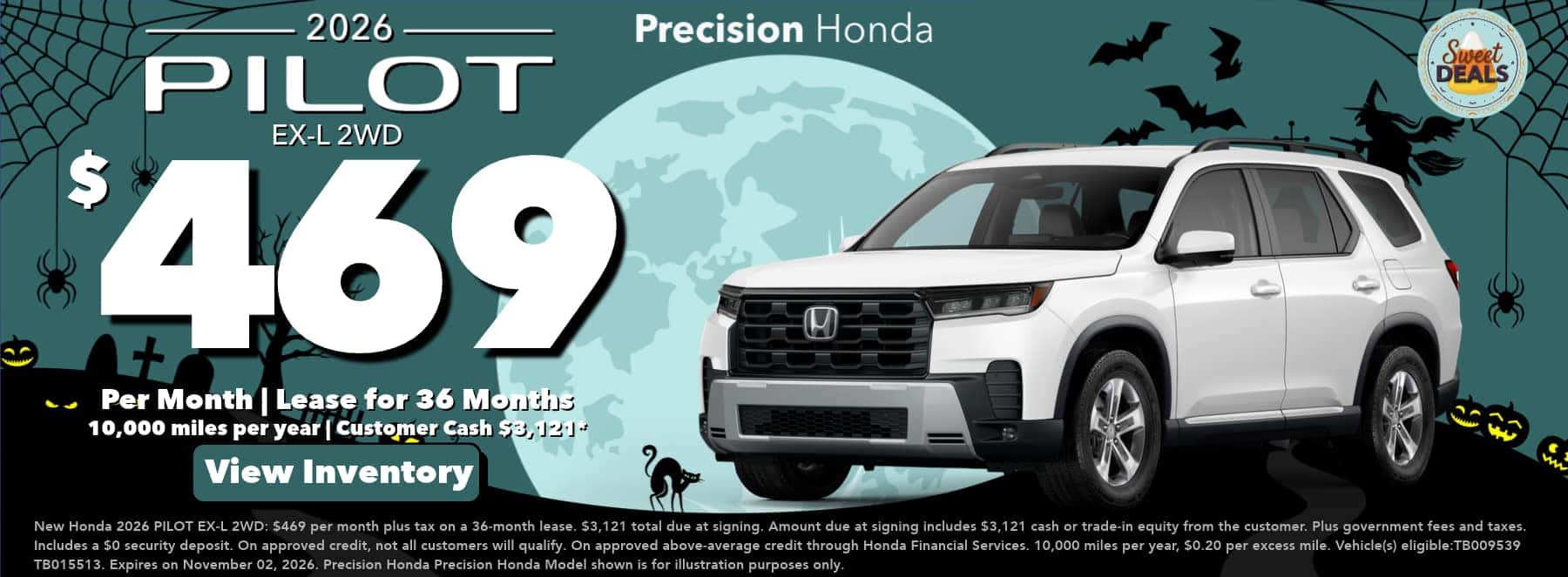 2026 Pilot Lease October offer $469 per month plus tax