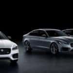 three Jaguar XF sedans in silver gray and black