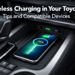 phone on wireless charger by shifter.