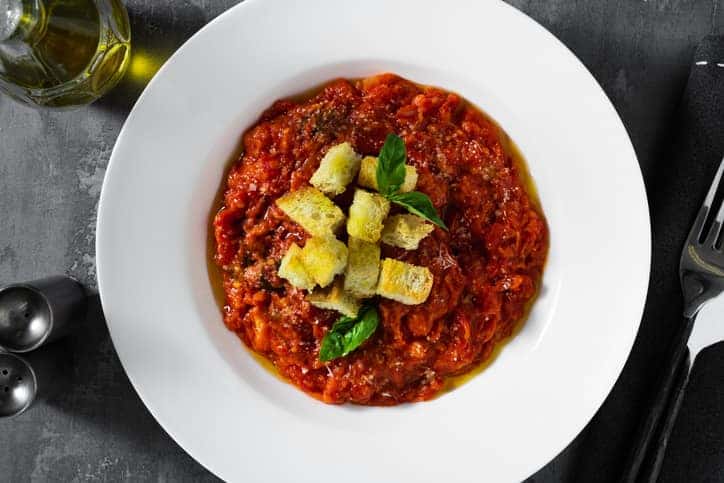 Tuscan bread soup or "Pappa al pomodoro" typical Italian dish