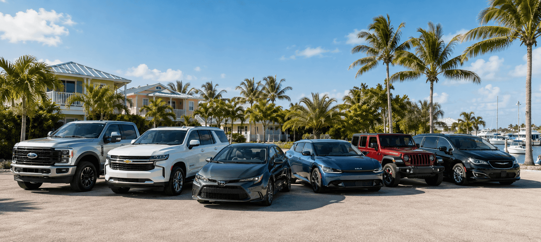 Selection of cars trucks and SUVs available through Keys Auto Center in Key West