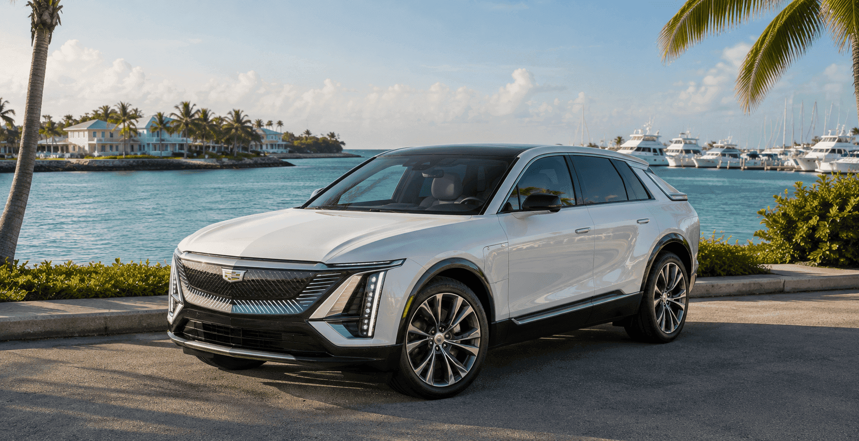 2026 Cadillac LYRIQ luxury electric SUV parked near the waterfront in Key West, Florida