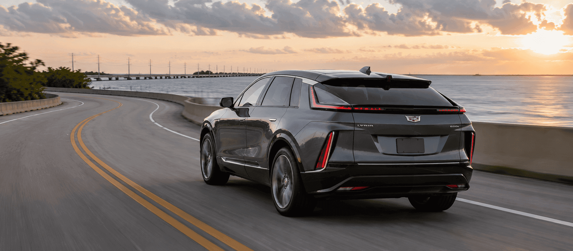 2026 Cadillac LYRIQ luxury electric SUV on a scenic coastal road in the Florida Keys