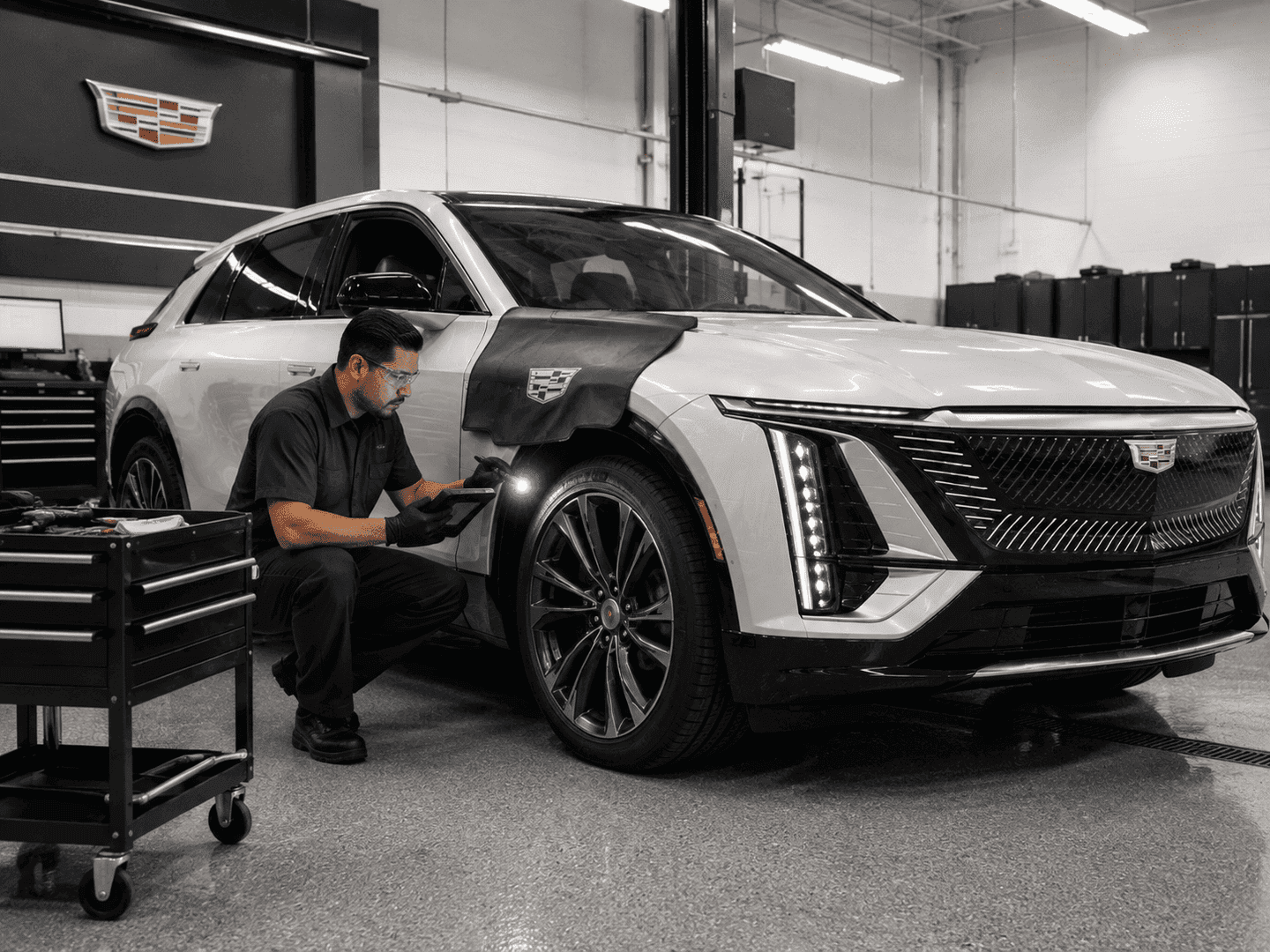 2026 Cadillac LYRIQ connected to an electric vehicle charger in the Florida Keys