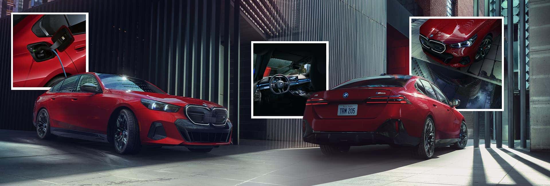 BMW i5 collage showing red vehicles