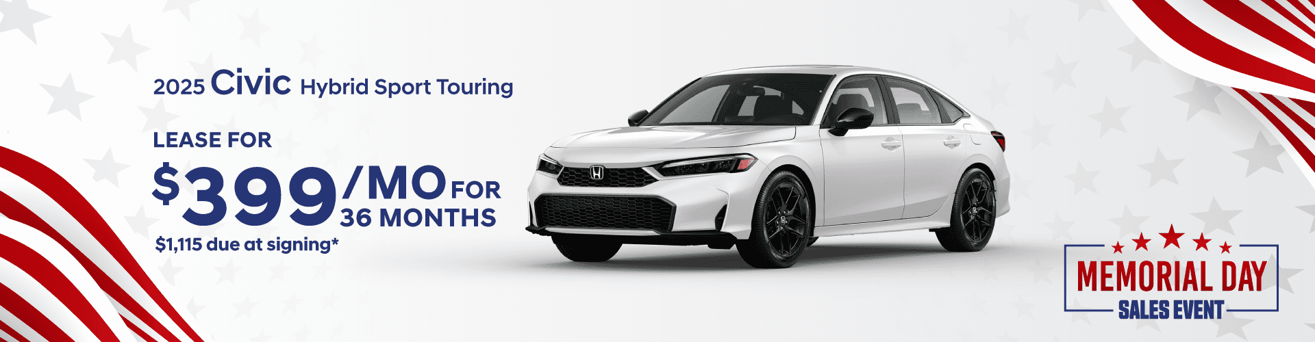 2025 Civic Hybrid Sport Touring : Lease for $399 per month for 36 with $1,115 due at signing -