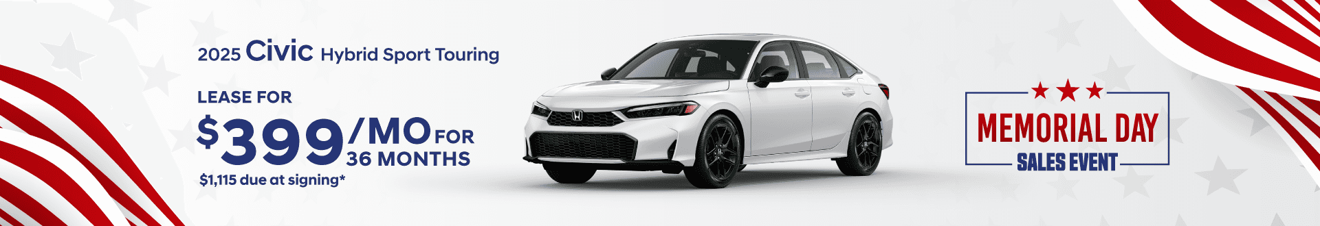 2025 Civic Hybrid Sport Touring : Lease for $399 per month for 36 with $1,115 due at signing -