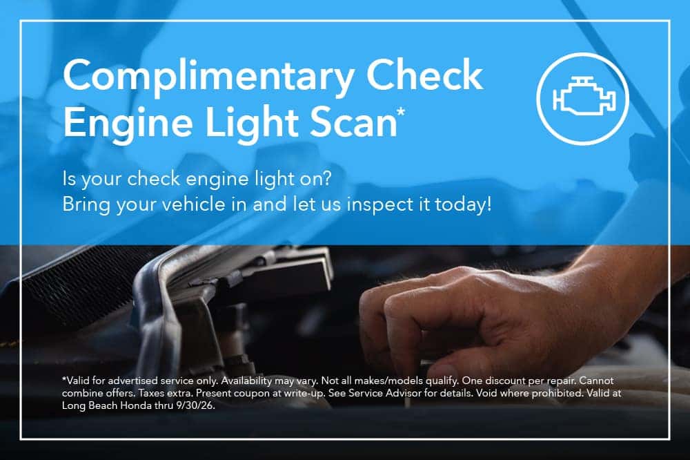 Complimentary Check Engine Light Scan. Is your check engine light on? Bring your vehicle in and let us inspect it today!