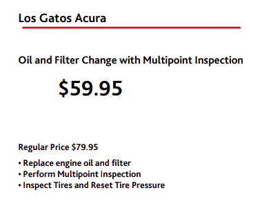 Oil Change Special Los Gatos Acura