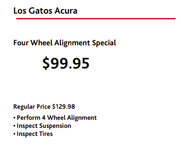 Four Wheel Alignment Special Los Gatos Acura
