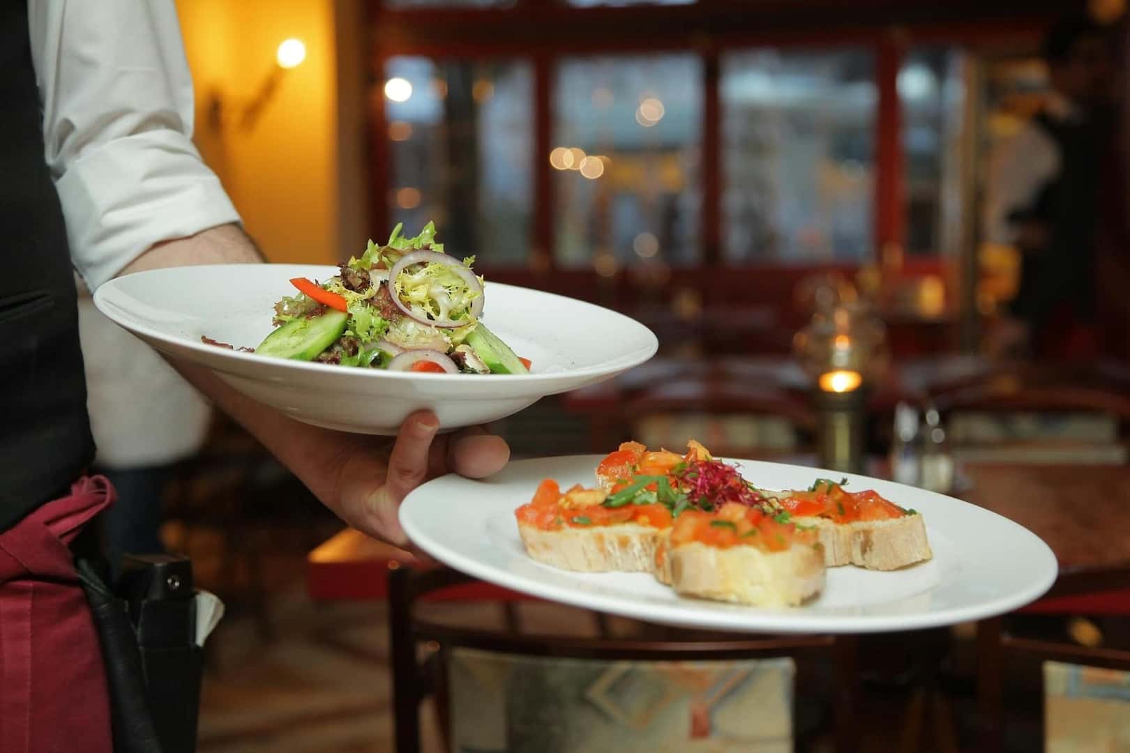 Salad and bruschetta at an italian restaurant