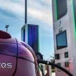 Mercedes-Benz EQS sedan plugged in to a charger