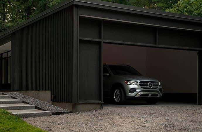 Mercedes-Benz parked in a garage