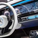 Inside of a Mercedes-Benz with a digital instrument cluster